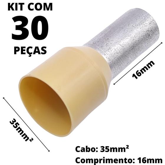 Imagem de 30un Terminal Tubular Ilhós Pré-isolado Simples Para Cabo de 35mm² Metal 16mm Bege E35-16