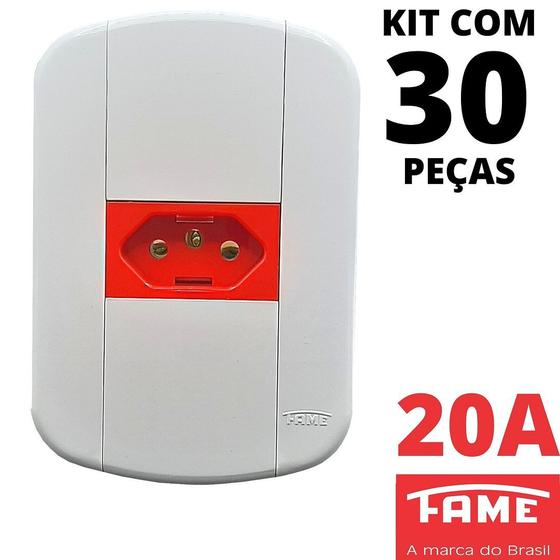 Imagem de 30un Tomada Padrão 2P+T 20A Vermelha Com Placa Blanc Mais FAME