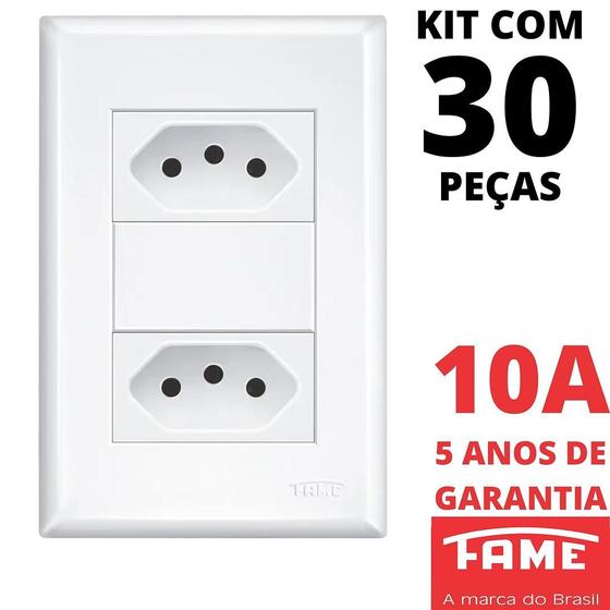 Imagem de 30un Tomada Padrão Dupla 2P+T 10A Com Placa Evidence FAME