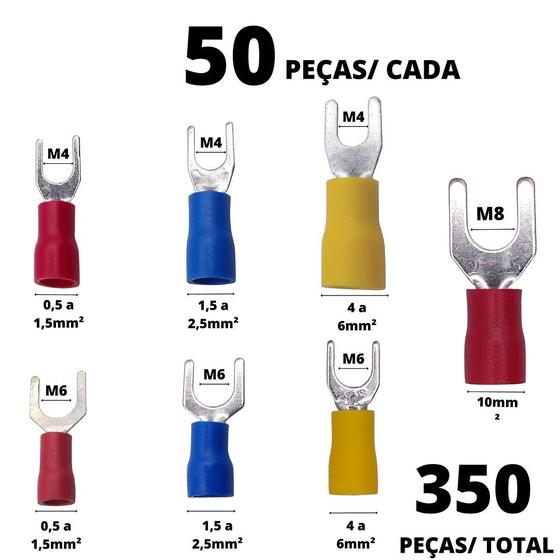 Imagem de 350un Terminal Forquilha Pré-Isolado 0,5-10mm² M4 M6 M8