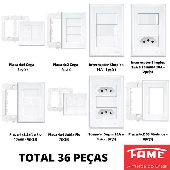 Imagem de 36un Tomadas Interruptores Placas 4x2 4x4 Evidence FAME