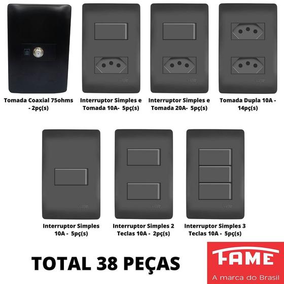 Imagem de 38un Tomadas Interruptores Com Placa 4x2 Habitat Black FAME