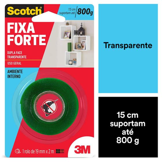 Imagem de 3M Fixa Forte, Scotch, Fita Dupla Face Transparente 19 MM x 2 M