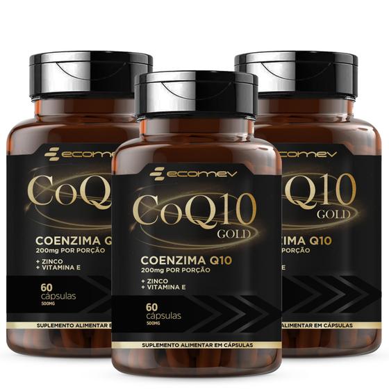 Imagem de 3Un Coenzima Q10 200Mg CoQ10 Pura + Vit E Zinco 180Cáps (Laudo Pureza)