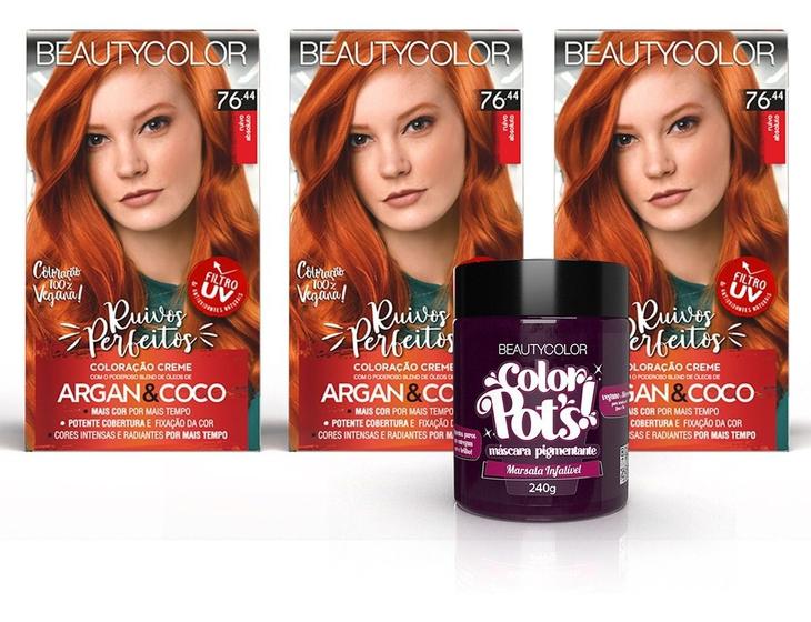 Imagem de 3un. Coloração Kit Beautycolor 76.44 + Color Pots Marsala Infálivel