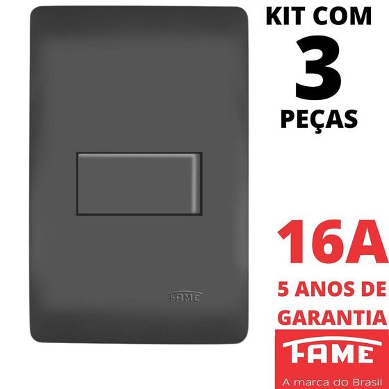 Imagem de 3un Interruptor Simples 10A Com Placa Habitat Black FAME