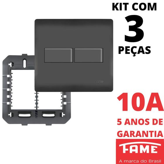 Imagem de 3un Interruptor Simples 2 Teclas 10A Com Placa 4x4 Habitat Black FAME