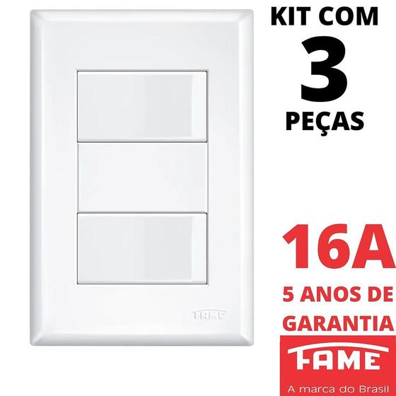 Imagem de 3un Interruptor Simples 2 Teclas 16A Com Placa 4x2 Evidence FAME
