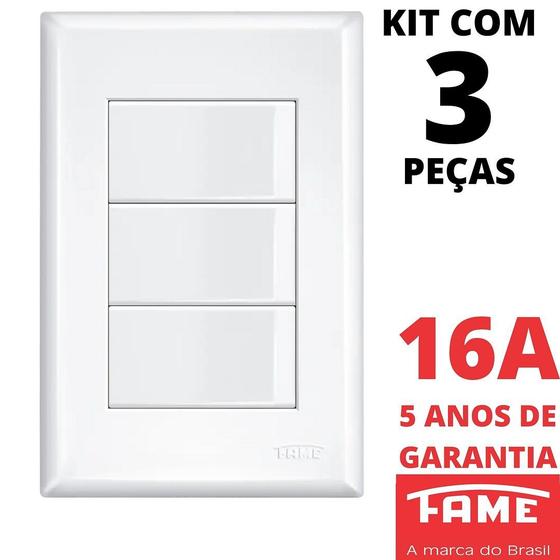 Imagem de 3un Interruptor Simples 3 Teclas 16A Com Placa 4x2 Evidence FAME