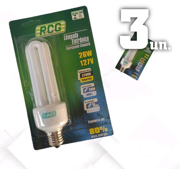 Imagem de 3un Lampada Fluorescente Rcg Luz Amarela Nova 127v 2700k 26w