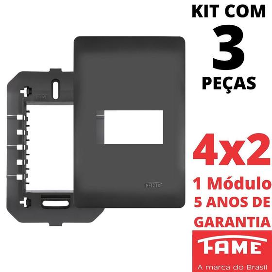 Imagem de 3un Placa 4X2 01 Módulo Com Suporte Habitat Black FAME