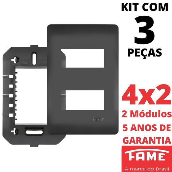 Imagem de 3un Placa 4X2 02 Módulos Com Suporte Habitat Black FAME