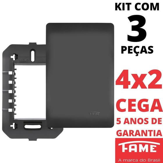 Imagem de 3un Placa 4X2 Cega Com Suporte Habitat Black FAME