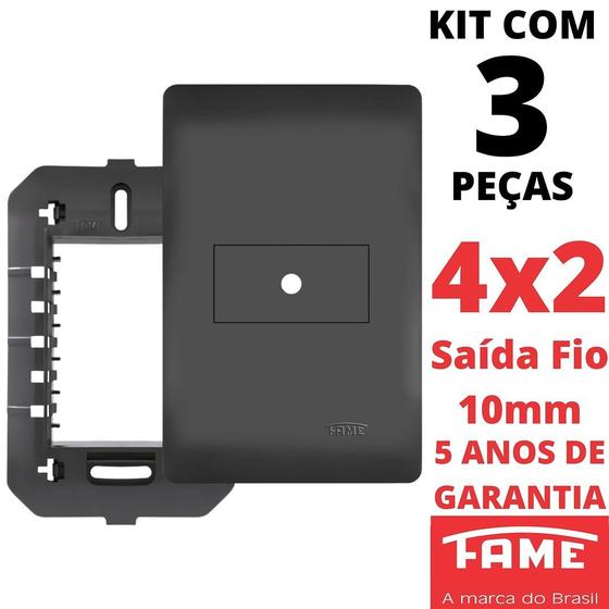 Imagem de 3un Placa 4X2 Saída Fio 10mm Com Suporte Habitat Black FAME