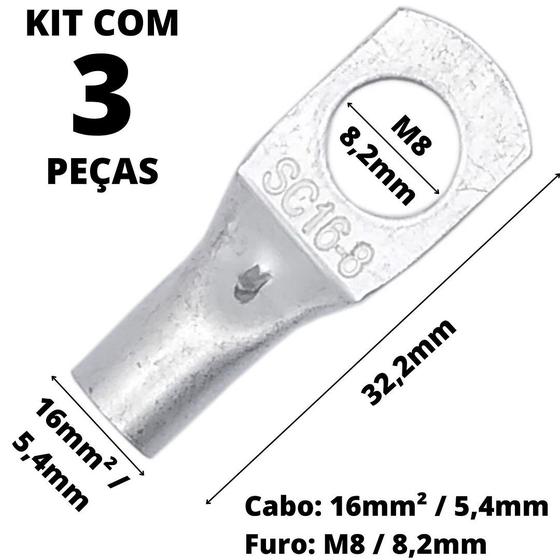Imagem de 3un Terminal de Compressão Para Cabo de 16mm² Furo M8 SC16-08