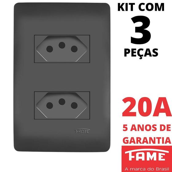 Imagem de 3un Tomada Padrão Dupla 2P+T 20A Com Placa Habitat Black FAME