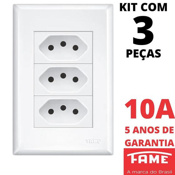 Imagem de 3un Tomada Padrão Tripla 2P+T 10A Com Placa Evidence FAME