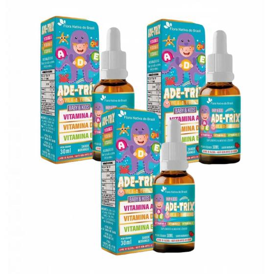 Imagem de 3x Ade- Trix Kids - Vitaminas A- D- E- 30ml- Sabor Morango