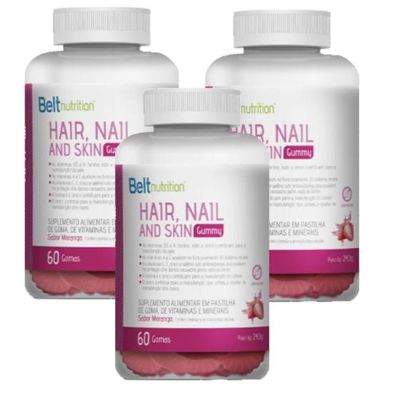 Imagem de 3x Belt Hair, Nail And Skin Gummy-Morango-60 gomas