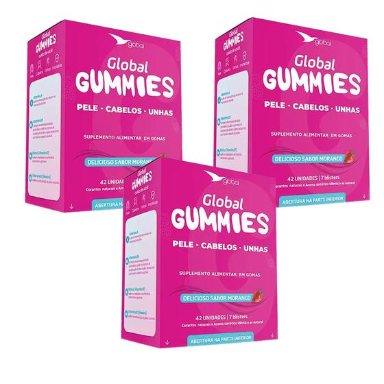 Imagem de 3x Blister Gummies Cabelos, Pele E Unhas- Global- 42 Gomas