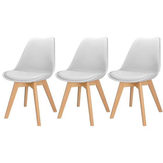 Imagem de 3X Cadeira Charles Eames Leda Design Wood Estofada Base Madeira