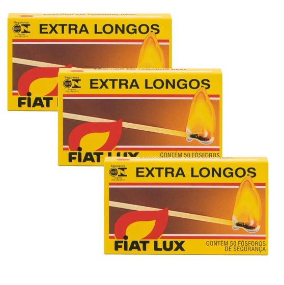 Imagem de 3x Caixas De Fósforo Extra Longo Fiat Lux Com 50 Unidades