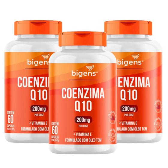 Imagem de 3x Coenzima Q10 200mg + Vitamina E + Tcm Bigens 60 Capsulas