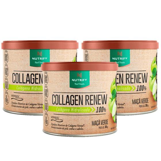 Imagem de 3x Collagen Renew Hidrolisado Sabor Maça Verde Nutrify 300g