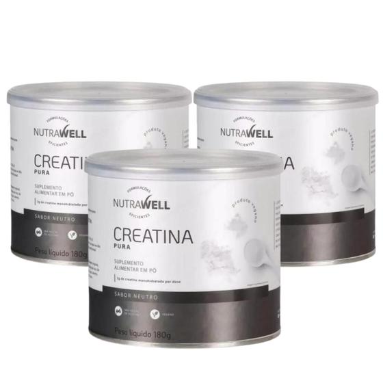 Imagem de 3x Creatina Monohidratada 100% Pura Nutrawell 180g