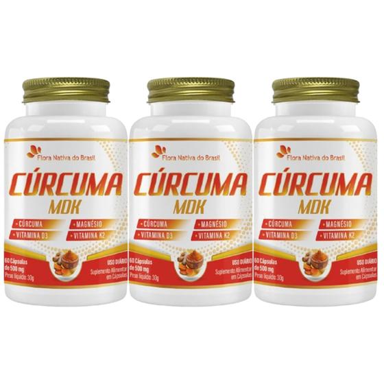 Imagem de 3x  Cúrc uma Mdk + Magnésio + Vitamina K2 +Vitamina D3  60 Cápsulas 500mg - Flora nativa do Brasil