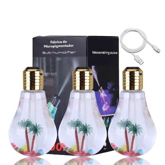 Imagem de 3x Difusor Umidificador 400ml Ultrassônico Abajur 7 Cor Led