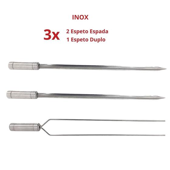 Imagem de 3x Espetos Para Churrasco Inox Espada e Duplo Lâmina 70cm