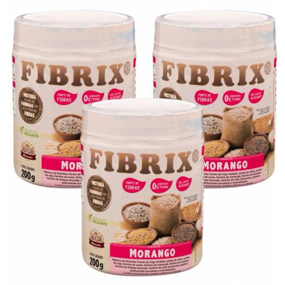 Imagem de 3x Fibrix Morango - Fibras Alimentares - Vegano - 200g