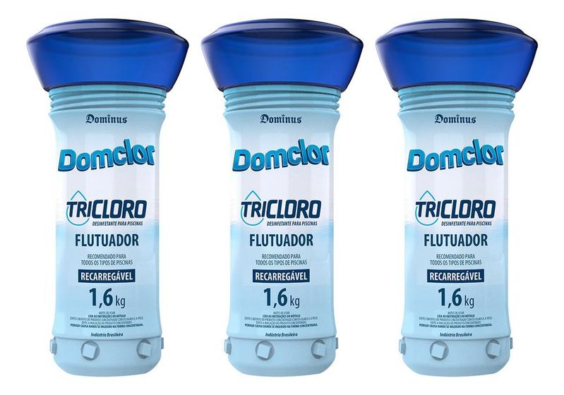 Imagem de 3x Flutuador De Cloro Para Piscina Tricloro 1,6kg Domclor