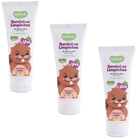 Imagem de 3X Gel Dental Dentinhos Limpinhos Com Fluor - Uva - Bioclub