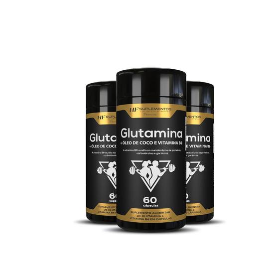 Imagem de 3X Glutamina+Oleo De Coco E Vitaminab6 60Caps Hf Suplementos
