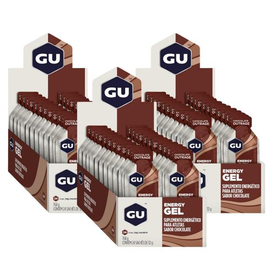 Imagem de 3x Gu Energy Gel Chocolate Belga 24 unidades 32g