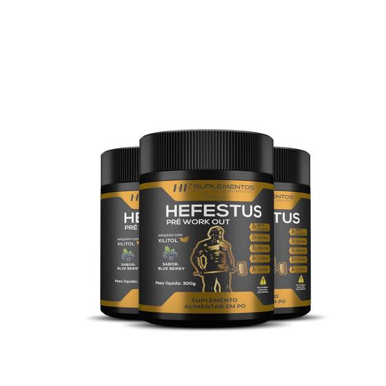 Imagem de 3x HEFESTUS PRE-WORKOUT 300G SABOR  BLUEBERRY HF SUPLEMENTOS