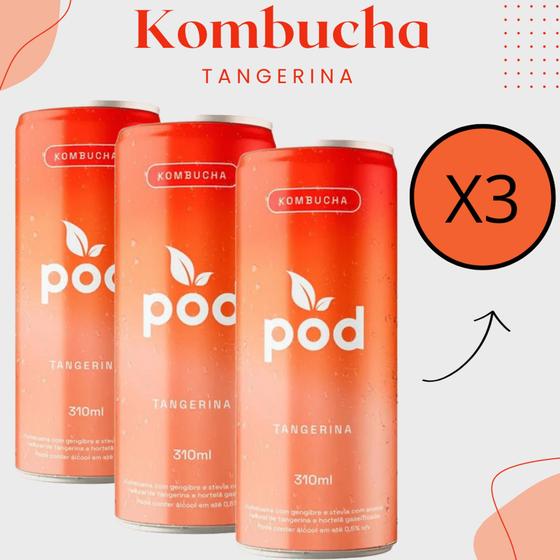 Imagem de 3x Kombucha Sabor Tangerina Lata 310ml Pod Kombucha