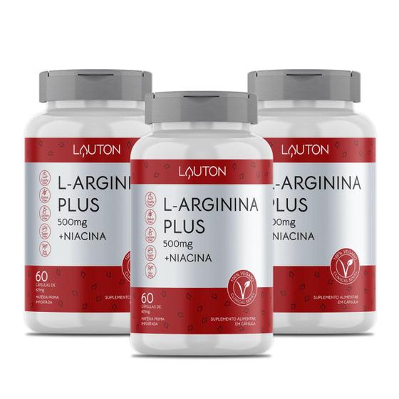 Imagem de 3x L-Arginina Plus 500mg Lauton 60 Cápsulas