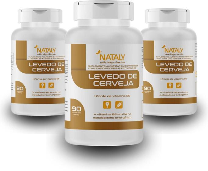 Imagem de 3x Levedo de Cerveja Rico em Vitamina B6 90 Comprimidos de 1000mg Nataly