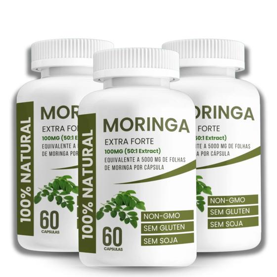 Imagem de 3x Moringa Oleifeira 60 Cápsulas 500mg Ativo Puro Extrato Concentrado