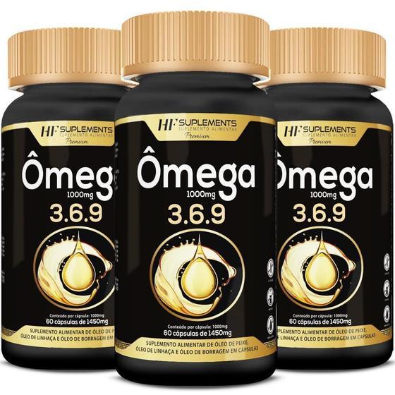 Imagem de 3X Omega 3 6 9 60Caps Peixe Linhaça Borragem Hf Suplementos