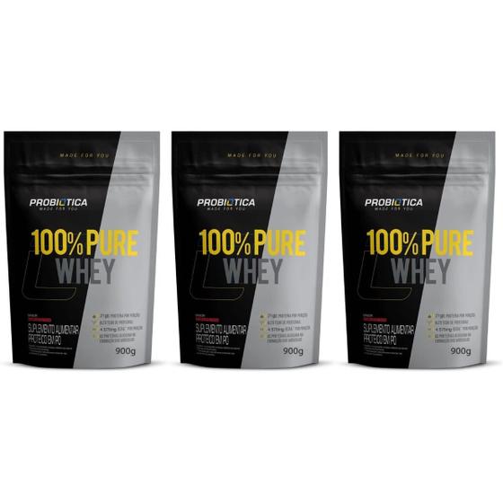 Imagem de 3x Probiótica 100% Pure Whey Refil - 900G Morango Suplemento