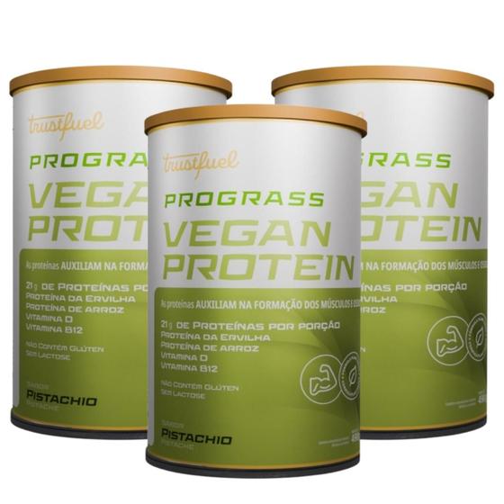 Imagem de 3x Proteína Vegana Prograss Trust Fuel Pistache 490g