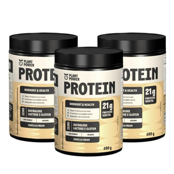 Imagem de 3x Proteina Vegana Vanilla Cream Plant Power 490g