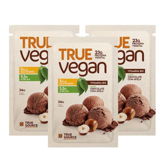 Imagem de 3x Sachê True Vegan Proteína Vegana Chocolate Com Avelã True Source 34g