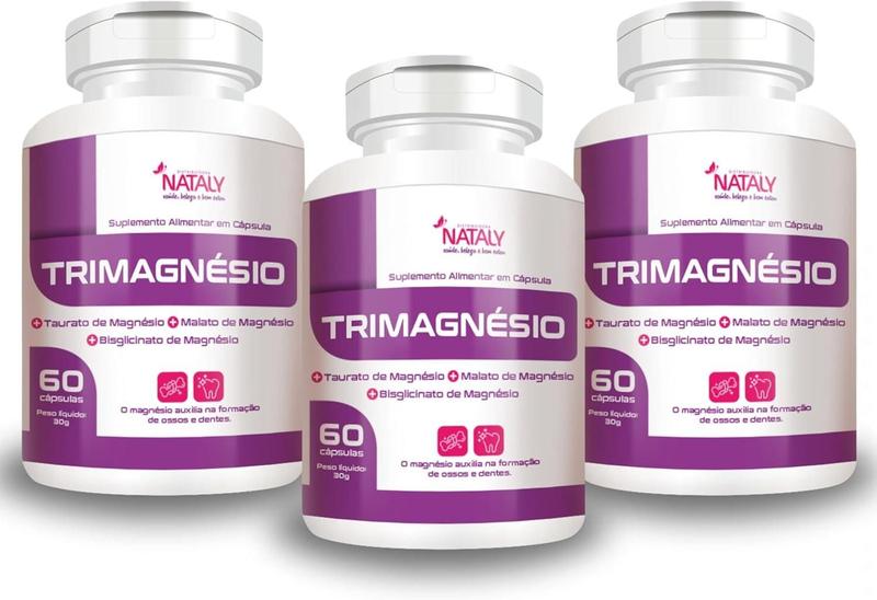 Imagem de 3x Trimagnésio (taurato,malato e bisglicinato) 60 Capsulas de 500mg Nataly