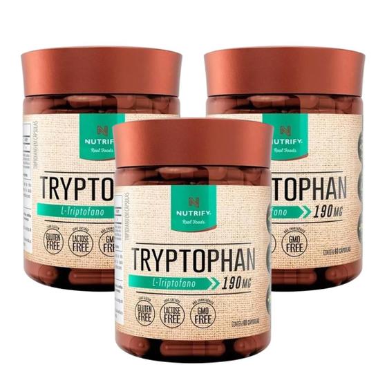 Imagem de 3x Tryptophan 190mg L-triptofano 60 Cápsulas Serotonina Nutrify