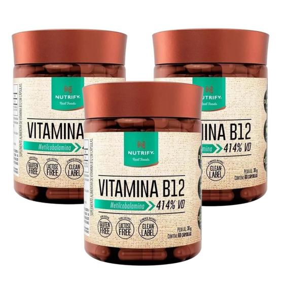 Imagem de 3x Vitamina B12 Vegana Nutrify 60 Cáps Metilcobalamina 414% Vd